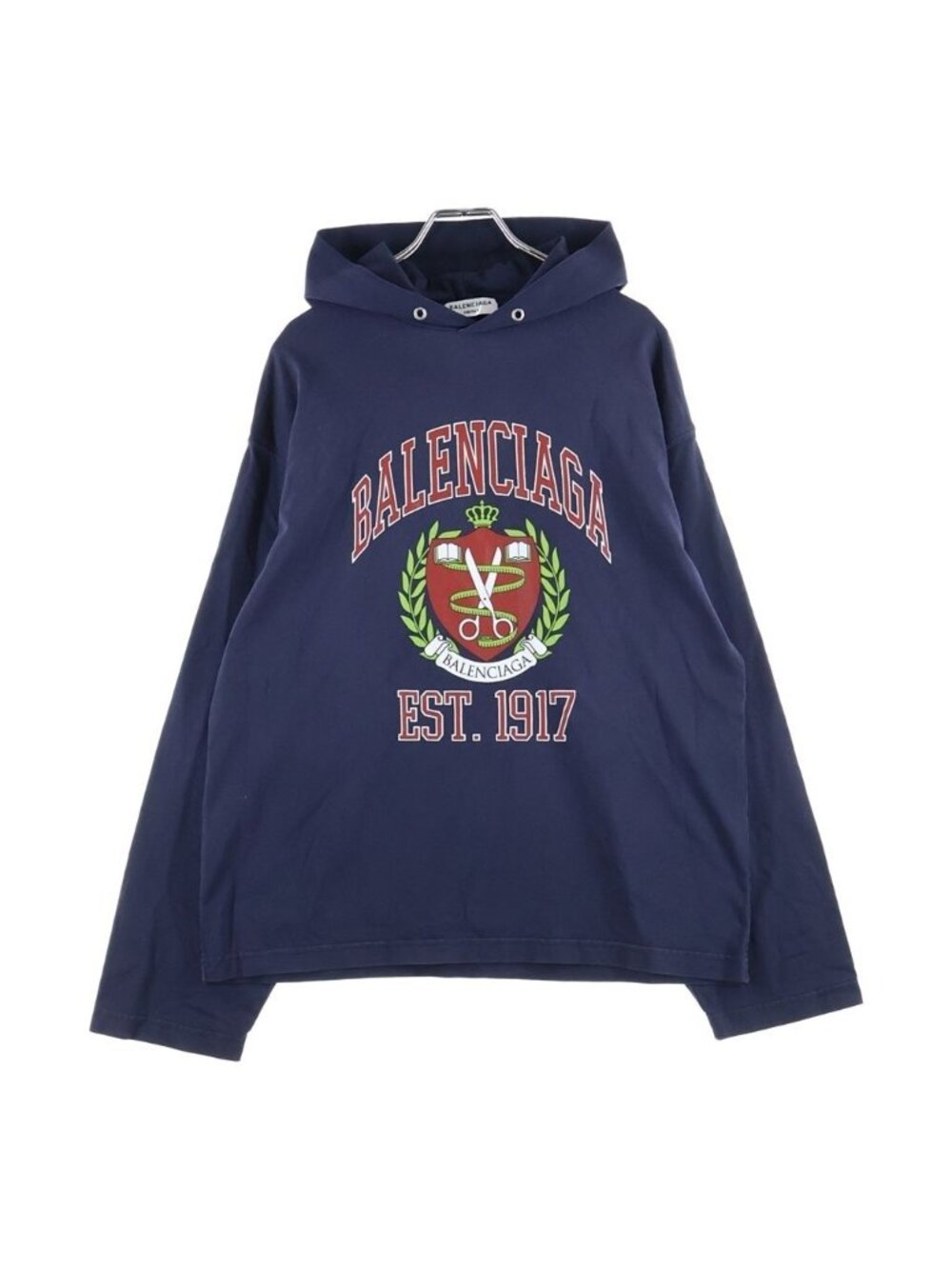 Balenciaga Carre Logo Print Cotton Pullover Hoodie Navy